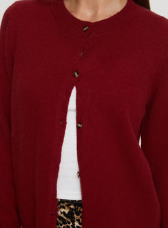back view of model wearing Princess Polly Arica Button Up Knit Cardigan Red Longline Jumpers Jumpers 