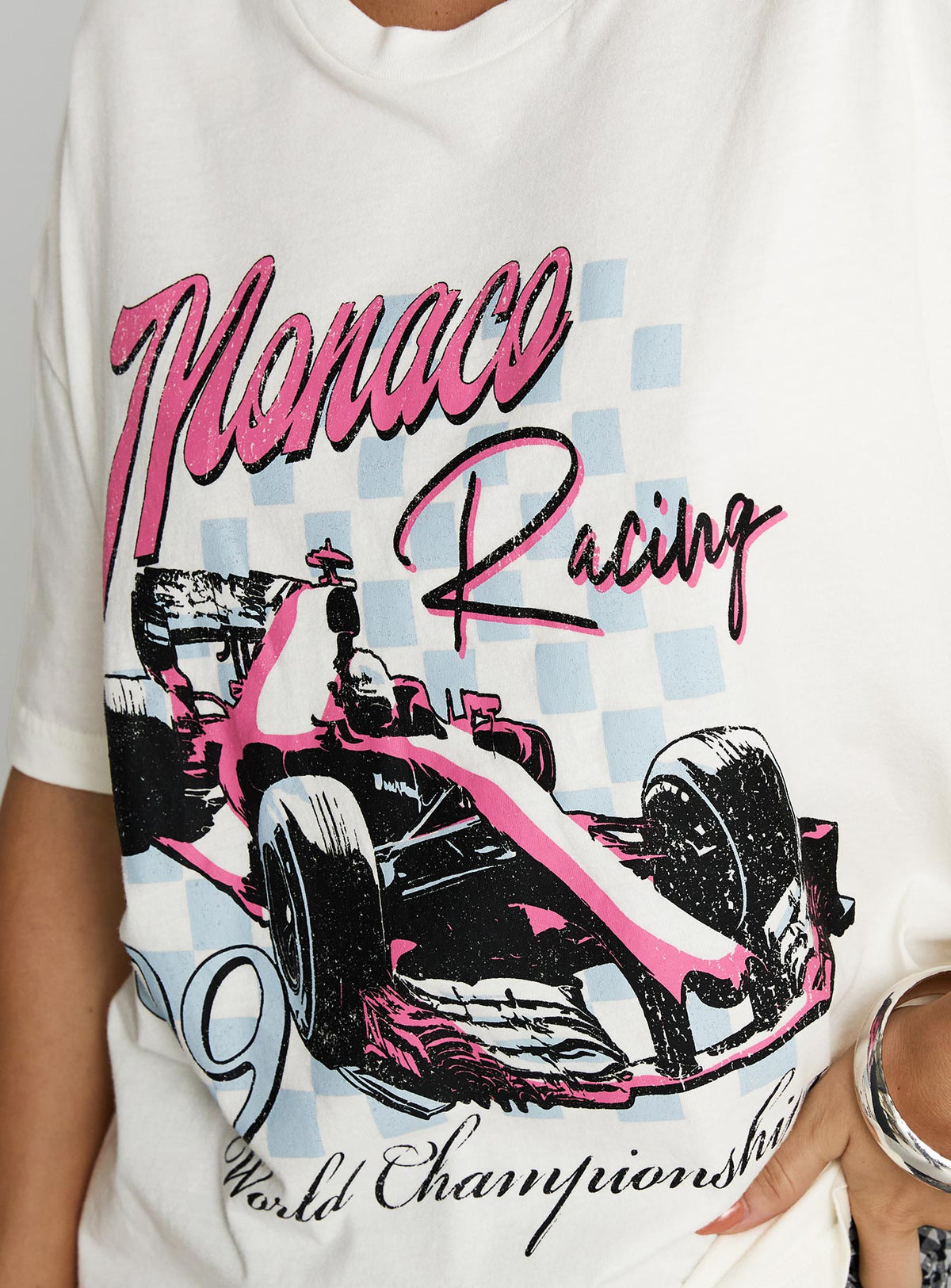 product Princess Polly Monaco Racing 99 Oversized Tee White Half Sleeves Crew Neck 