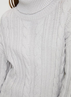 back view of model wearing Princess Polly Nyle Knit Sweater Grey Longline Jumpers Jumpers 