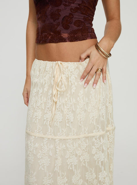 back view of model wearing Princess Polly Oh Plisse Maxi Skirt Cream Maxi Skirts Skirts 