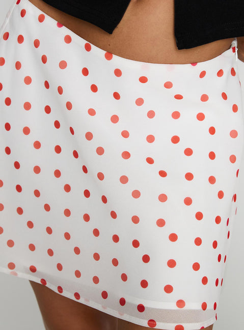 product Princess Polly Dapple Bias Mini Skirt White / Red Polka Mini Skirts Skirts 