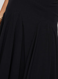 back view of model wearing Princess Polly Agnette Low Rise Midi Skirt Black 