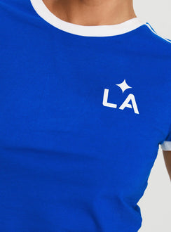 product Princess Polly La Galaxy Logo Top Blue Short Sleeves Crew Neck 