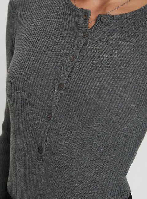 back view of model wearing Princess Polly Kerra Long Sleeve Bodysuit Charcoal Long Sleeve Tops Bodysuit 
