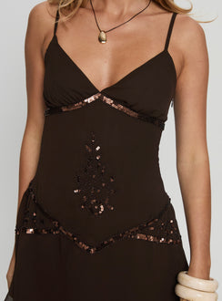 Jesenia Beaded Mini Dress Brown