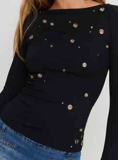 Ryka Long Sleeve Eyelet Top Black