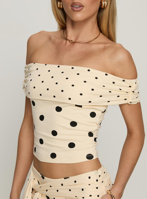 Aneira Off Shoulder Top Cream Polka Dot