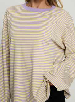 Settle Down Long Sleeve Top Lilac / Lemon Stripe