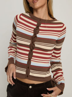 front view of model wearing Princess Polly Milda Knit Cardigan Multi Stripe Jumpers 