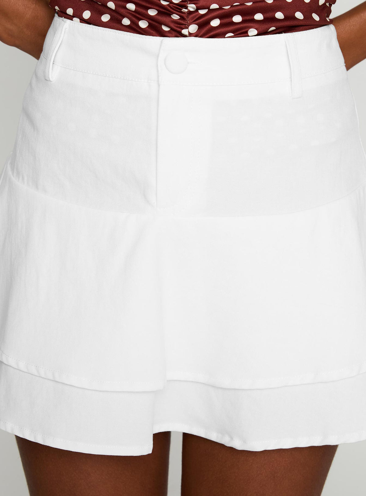   front view of model wearing Princess Polly Boderek Mini Skirt White Mini Skirts Skirts 