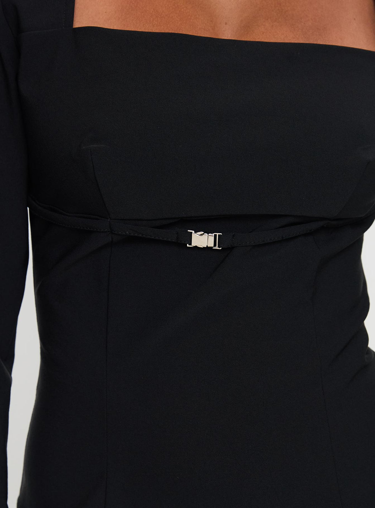 product Princess Polly Flounce Long Sleeve Top Black Full Sleeves Square Neck 