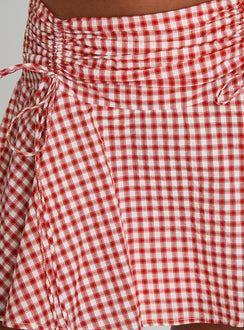 product Princess Polly Sweet Verona Ruched Mini Skirt Red Check Mini Skirts Skirts 