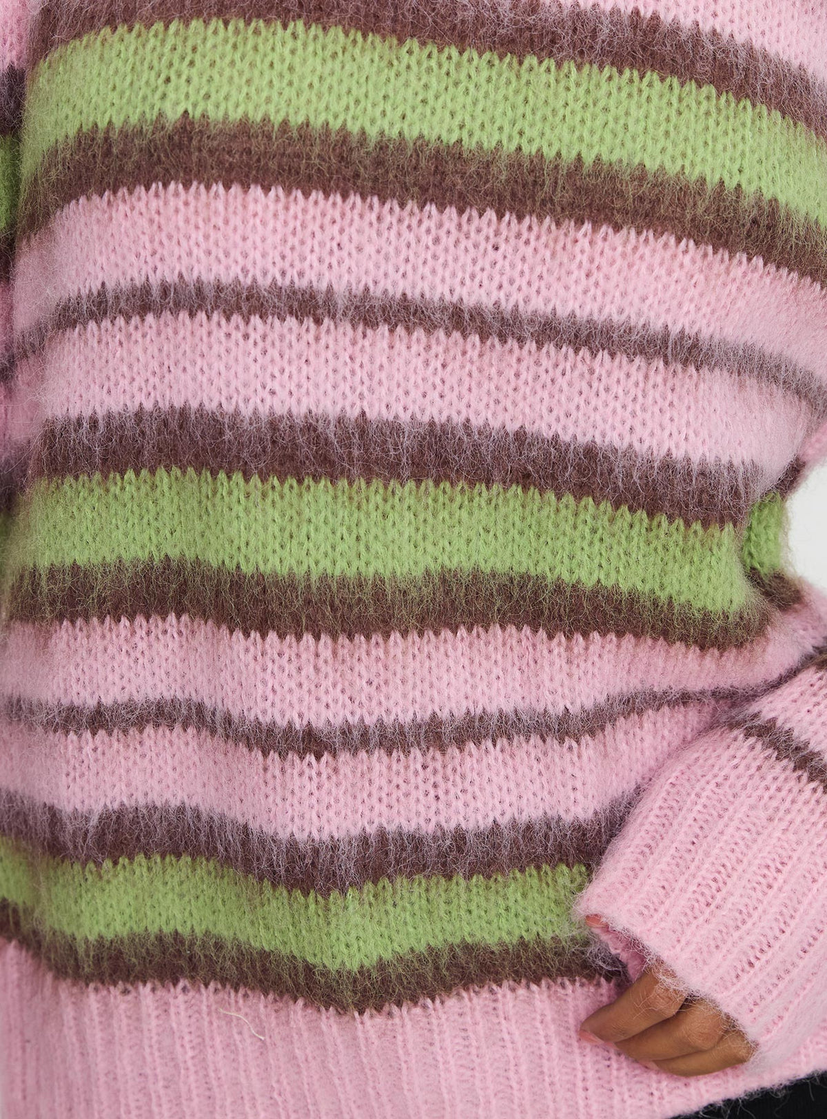 product Princess Polly Maysie Crew Neck Knit Sweater Green / Pink Longline Jumpers Jumpers 