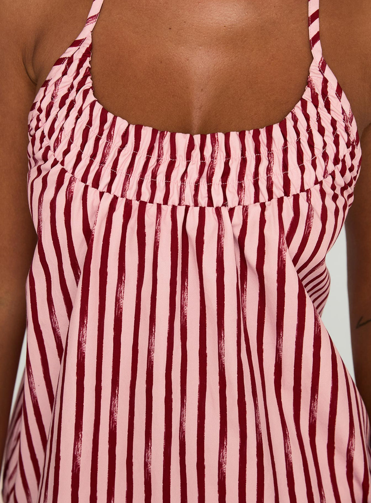 back view of model wearing Princess Polly Your Everything Top Pink Stripe Sleeveless Scoop Neck 