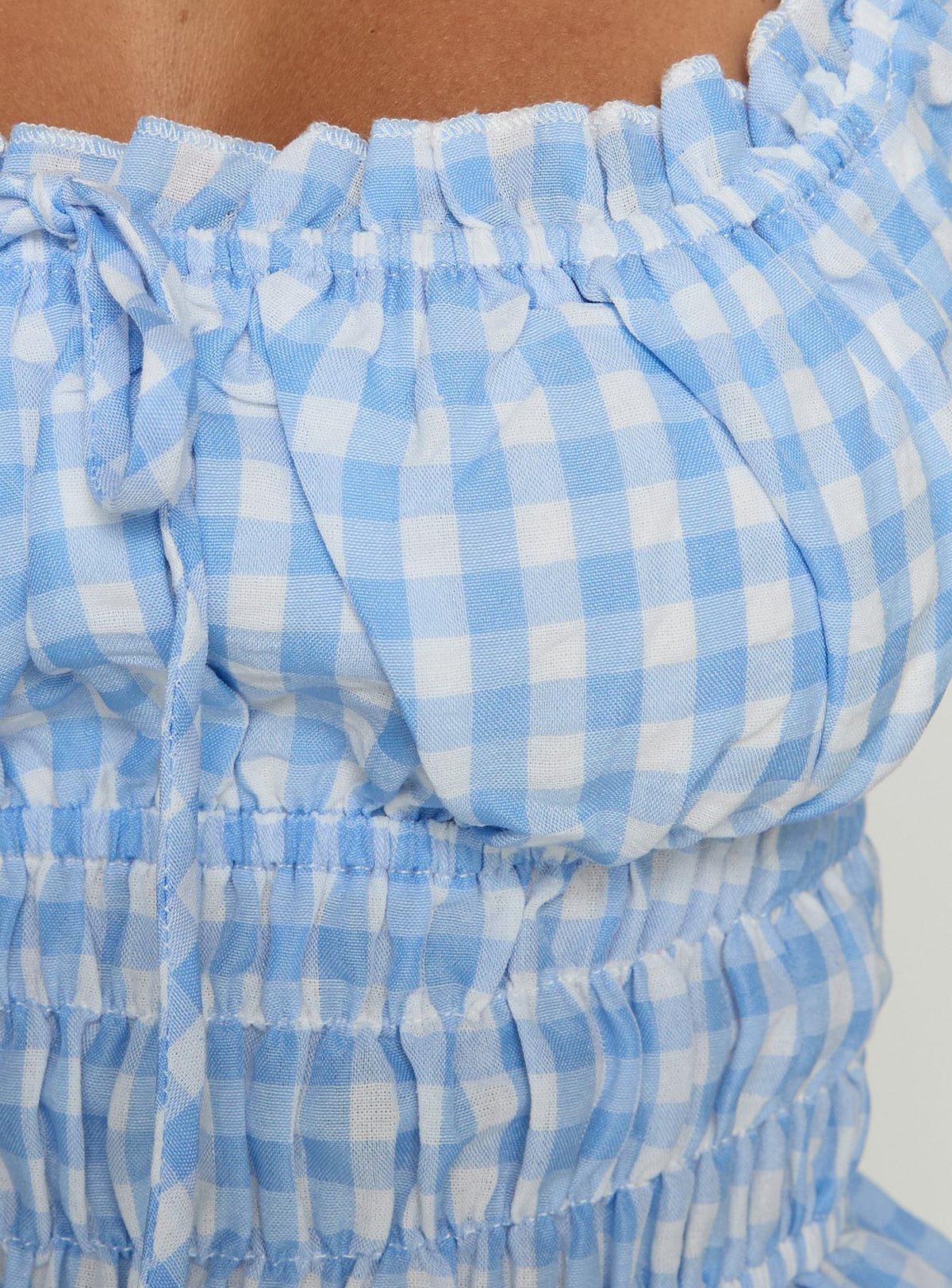 Marnee Babydoll Shirred Top Blue Gingham