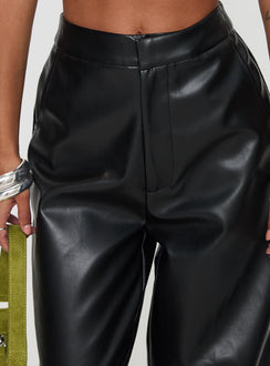 back view of model wearing Princess Polly Tempted Faux Leather Pant Black High Rise Pants Pants 