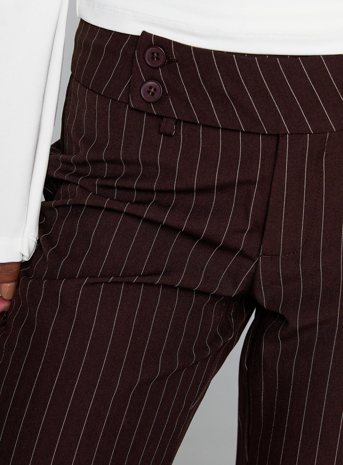 product Princess Polly Kinkirk Flared Pants Brown Pinstripe Low Rise Pants Pants 