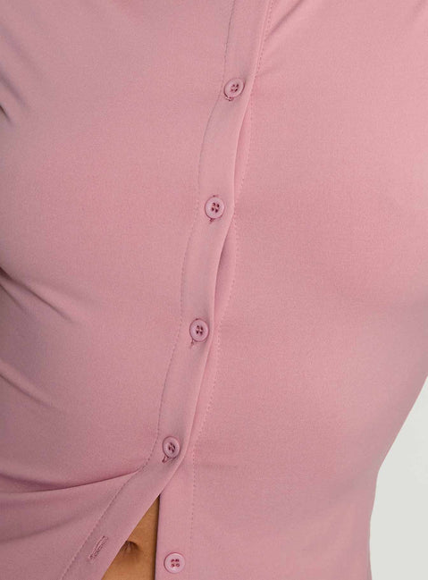 product Princess Polly Are We Clear Button Up Top Pink Short Sleeves Crew Neck 
