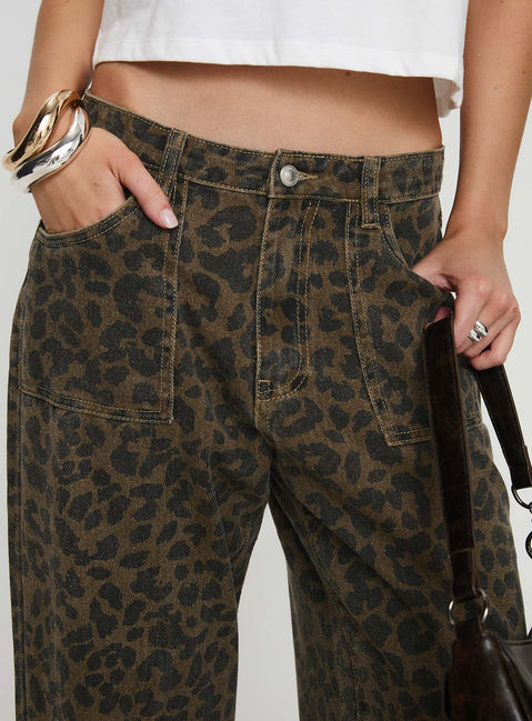 Briony Low Rise Wide Leg Jean Leopard Mid Rise Jeans Jeans 
