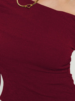 product Princess Polly Malian Long Sleeve Top Burgundy Full Sleeves Asymmetric Neckline 