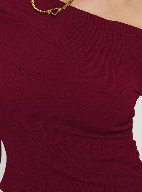 product Princess Polly Malian Long Sleeve Top Burgundy Full Sleeves Asymmetric Neckline 