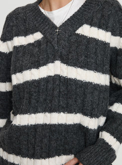 product Princess Polly Percivill Knit Sweater Grey / Cream Longline Jumpers Jumpers 