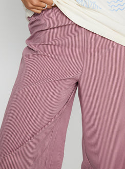 side view of model wearing Princess Polly Jinxie Tie Side Pants Pink Gingham High Rise Pants Pants 