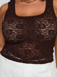 product Princess Polly Bennington Lace Top Brown Curve Sleeveless Square Neck 