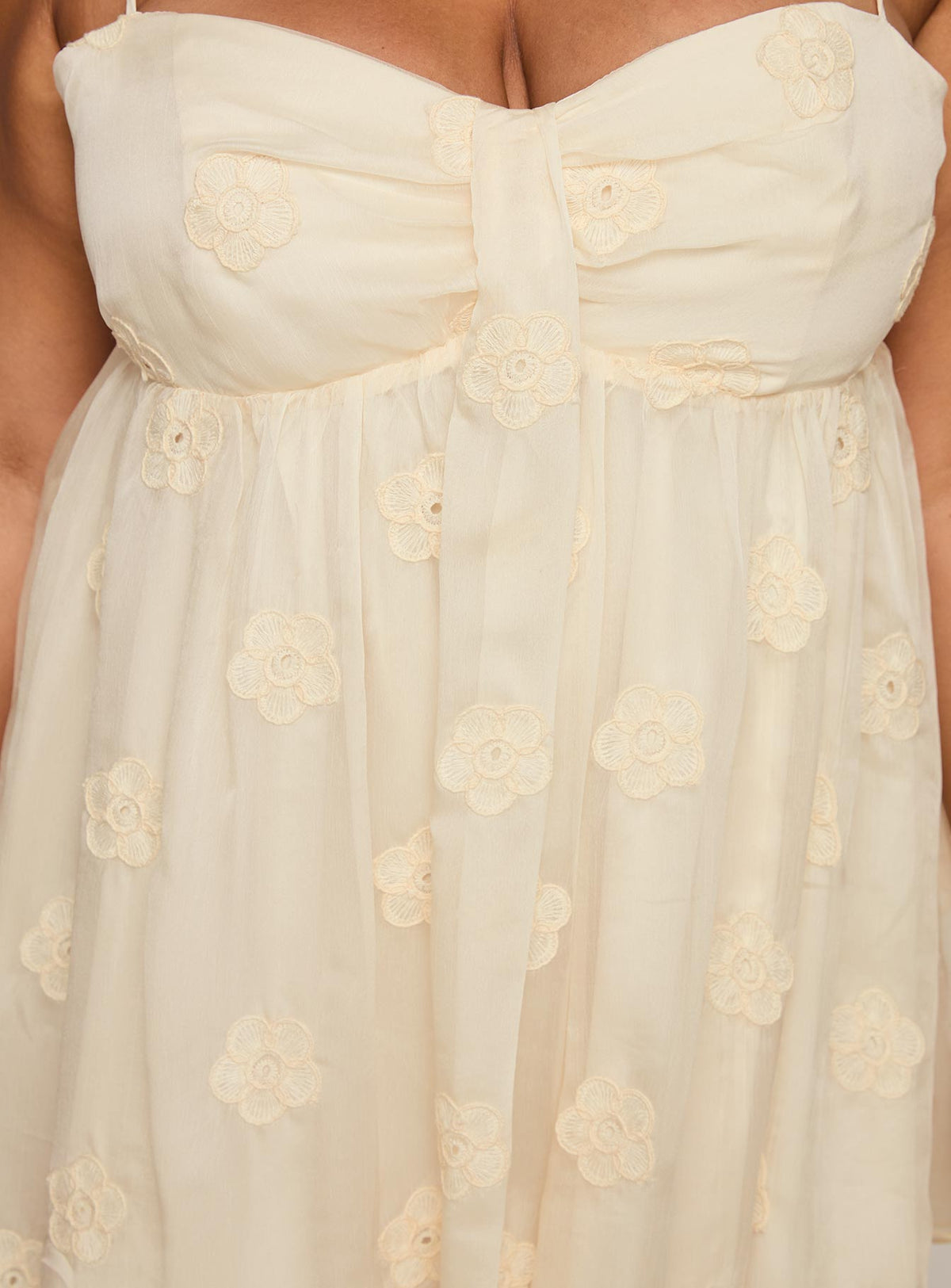 back view of model wearing Princess Polly Sparks Fly Mini Dress Cream Curve Sweetheart Neckline 