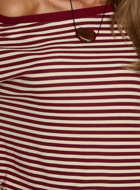 product Princess Polly Ralyssa Off Shoulder Long Sleeve Top Red Stripe Longline Jumpers Jumpers 