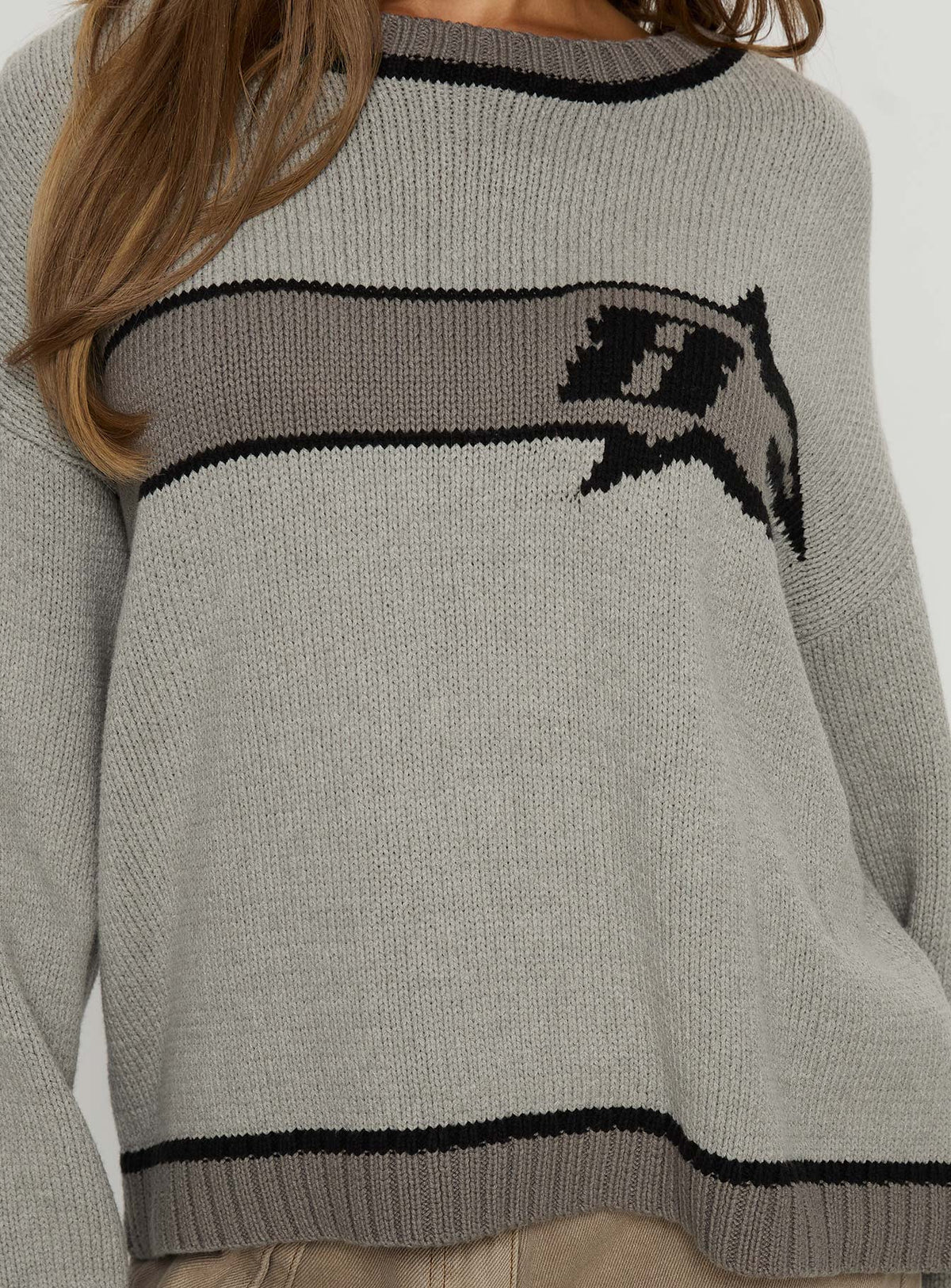 back view of model wearing Princess Polly Star Track Graphic Jumper Grey Longline Jumpers Jumpers 