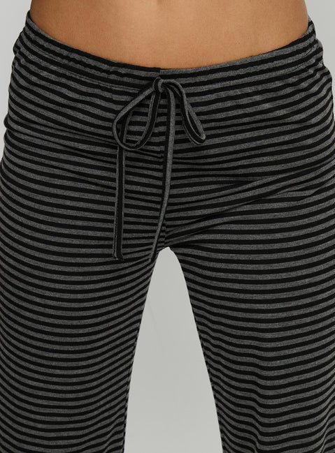 back view of model wearing Princess Polly Alfreda Jersey Pants Grey / Black Stripe Mid Rise Pants Pants 