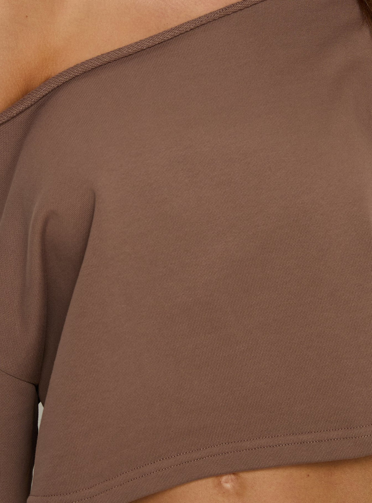 Retreat Raw Edge Off Shoulder Jumper Cocoa cropped Jumpers 