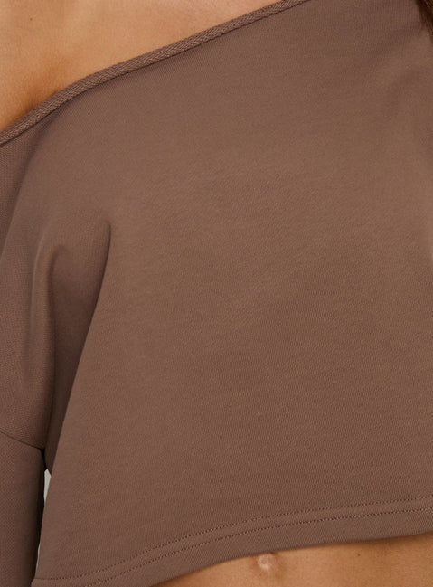 Retreat Raw Edge Off Shoulder Jumper Cocoa cropped Jumpers 