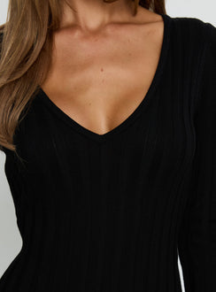Gratuita Long Sleeve Rib Maxi Dress Black