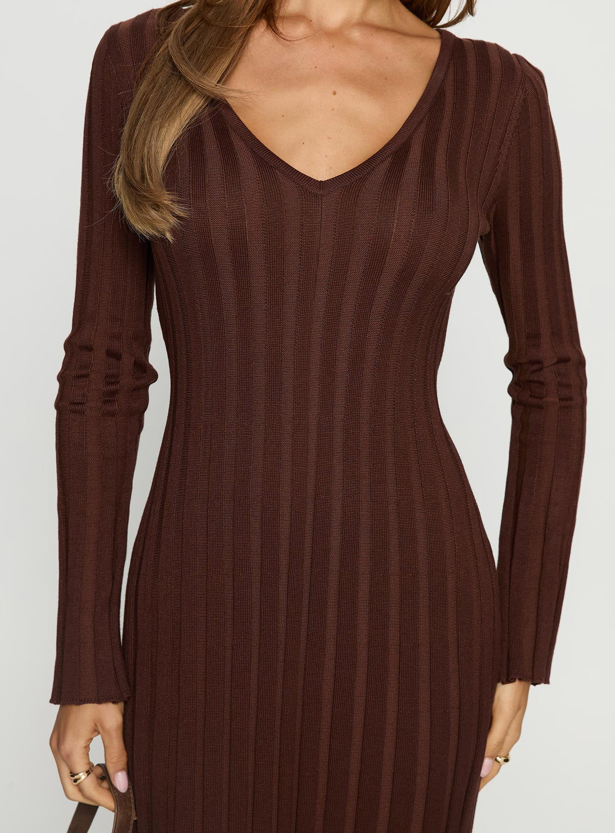 Gratuita Long Sleeve Rib Maxi Dress Chocolate