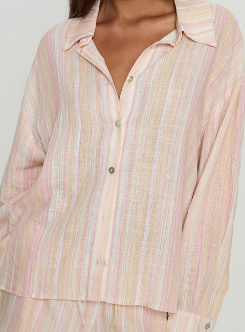 Opheliah Long Sleeve Oversized Top Pink Stripe