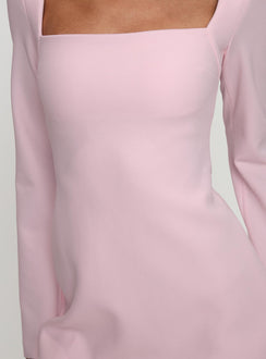 back view of model wearing Princess Polly Bombshell Long Sleeve Mini Dress Pink Square Neck 