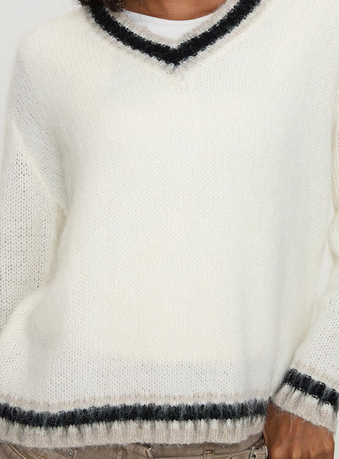 product Princess Polly Federation V Neck Knit Sweater White Longline Jumpers Jumpers 