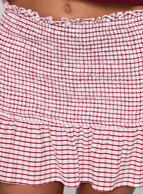 product Princess Polly Real Love Baby Shirred Mini Skirt Red White Check Mini Skirts Skirts 