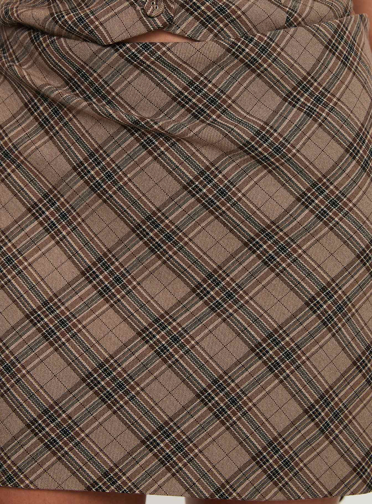 product Princess Polly Terrace Mini Skirt Brown Check Mini Skirts Skirts 