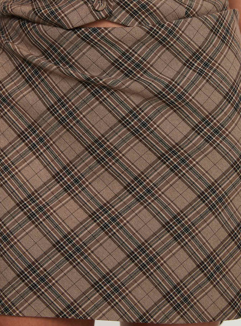 product Princess Polly Terrace Mini Skirt Brown Check Mini Skirts Skirts 
