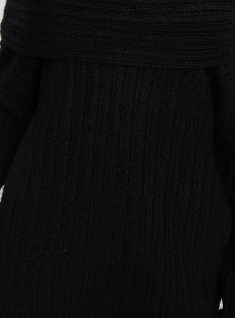 product Princess Polly Snowie Off Shoulder Knit Sweater Black Longline Jumpers Jumpers 