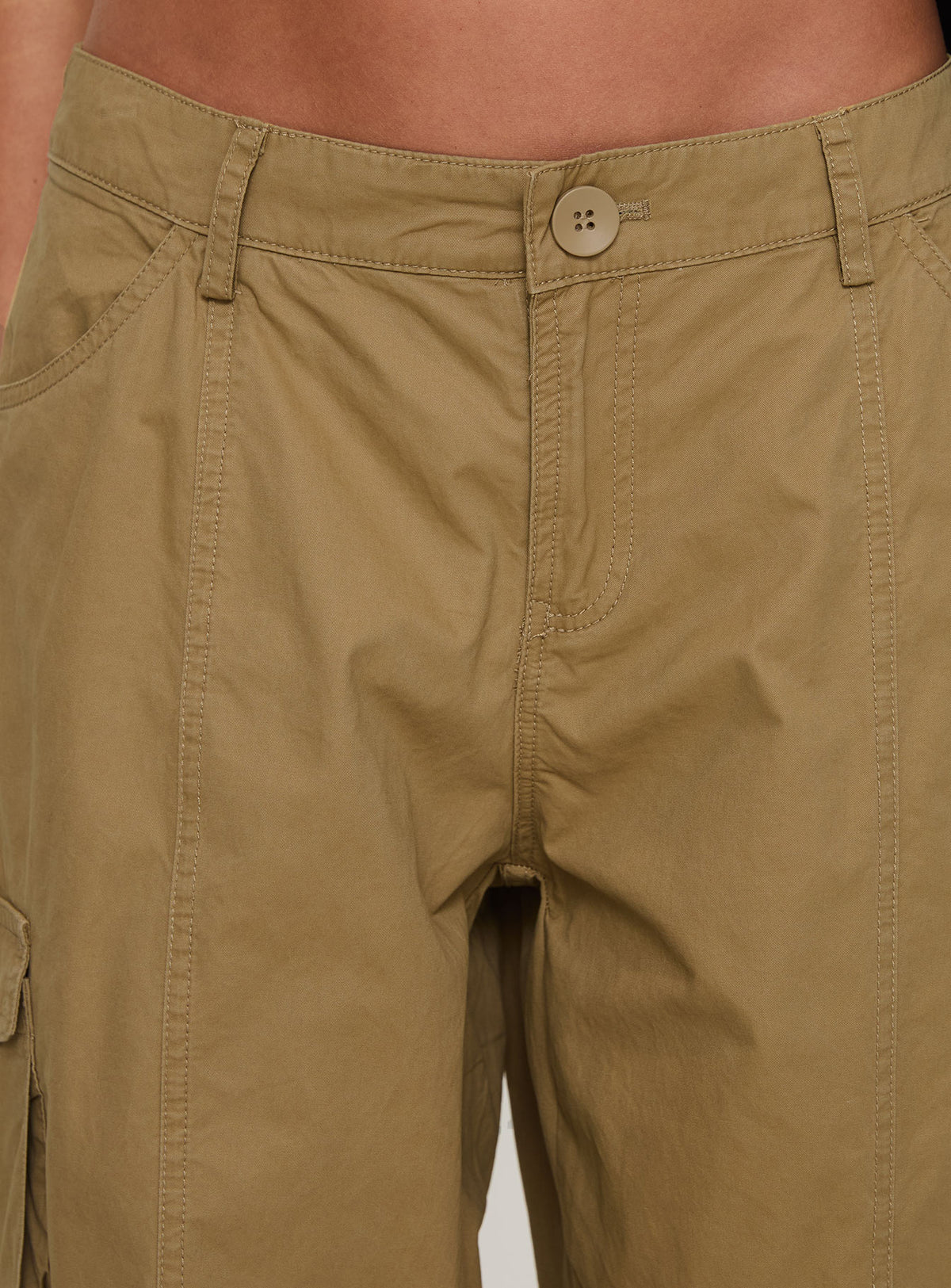 back view of model wearing Princess Polly Major General Cargo Pant Taupe Low Rise Pants Pants 
