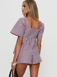 Two Young Hearts Tie Up Set Pink / Brown Stripe