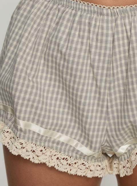 Rhubarb Lace Shorts Beige / Grey Check