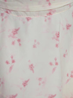   side view of model wearing Princess Polly Charisse Asymmetrical Midi Skirt Floral Skirts 