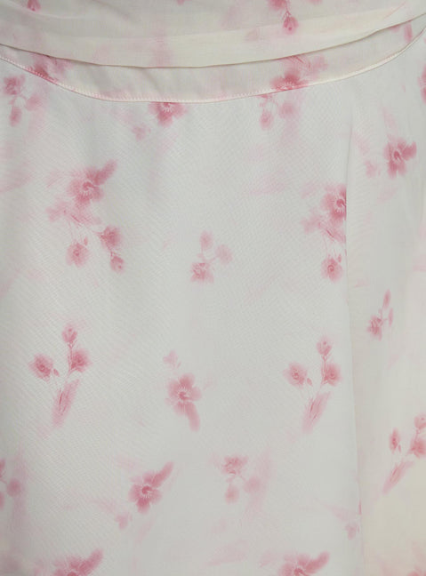   side view of model wearing Princess Polly Charisse Asymmetrical Midi Skirt Floral Skirts 