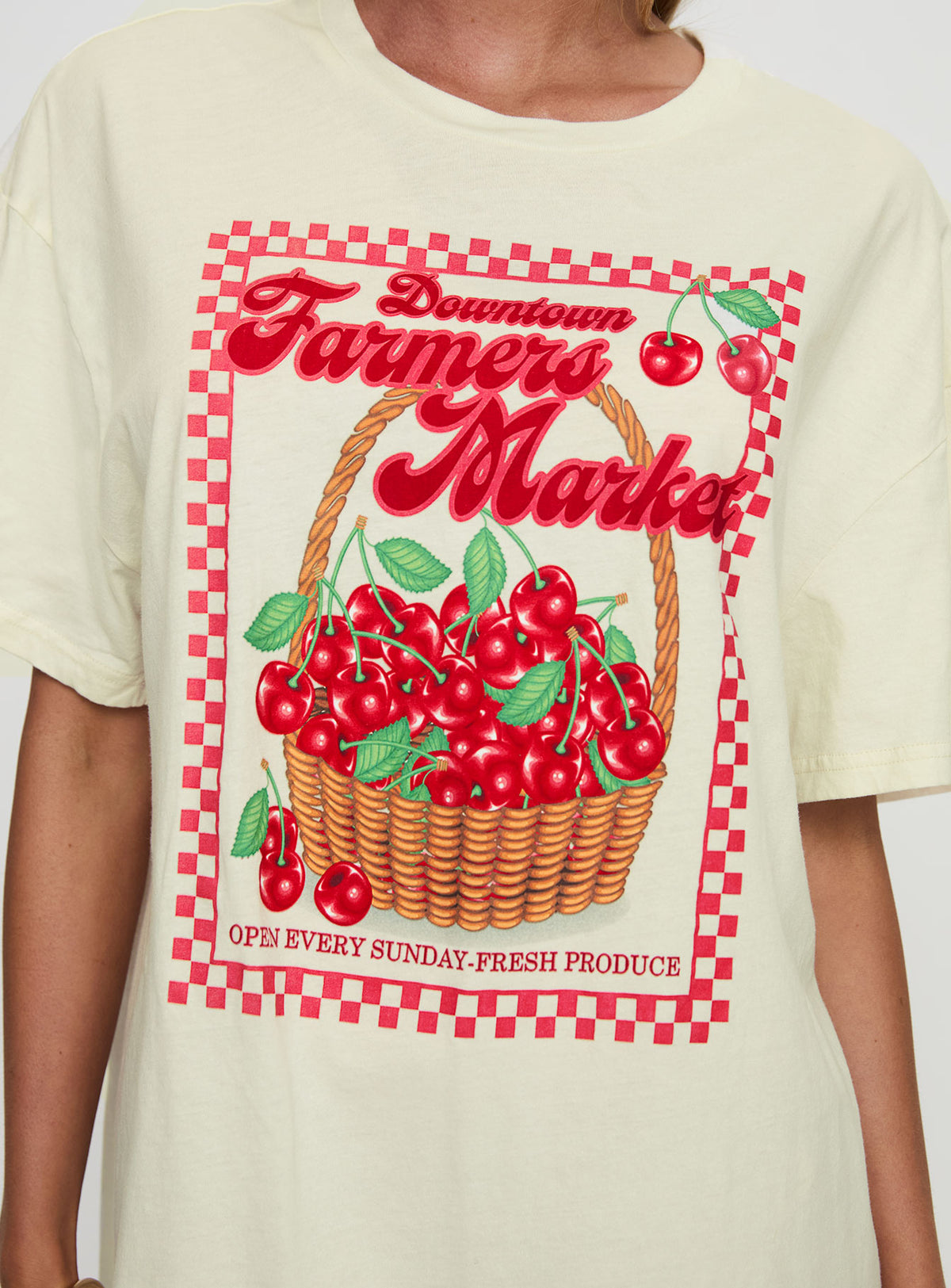 back view of model wearing Princess Polly Downtown Markets Top White Half Sleeves Crew Neck 