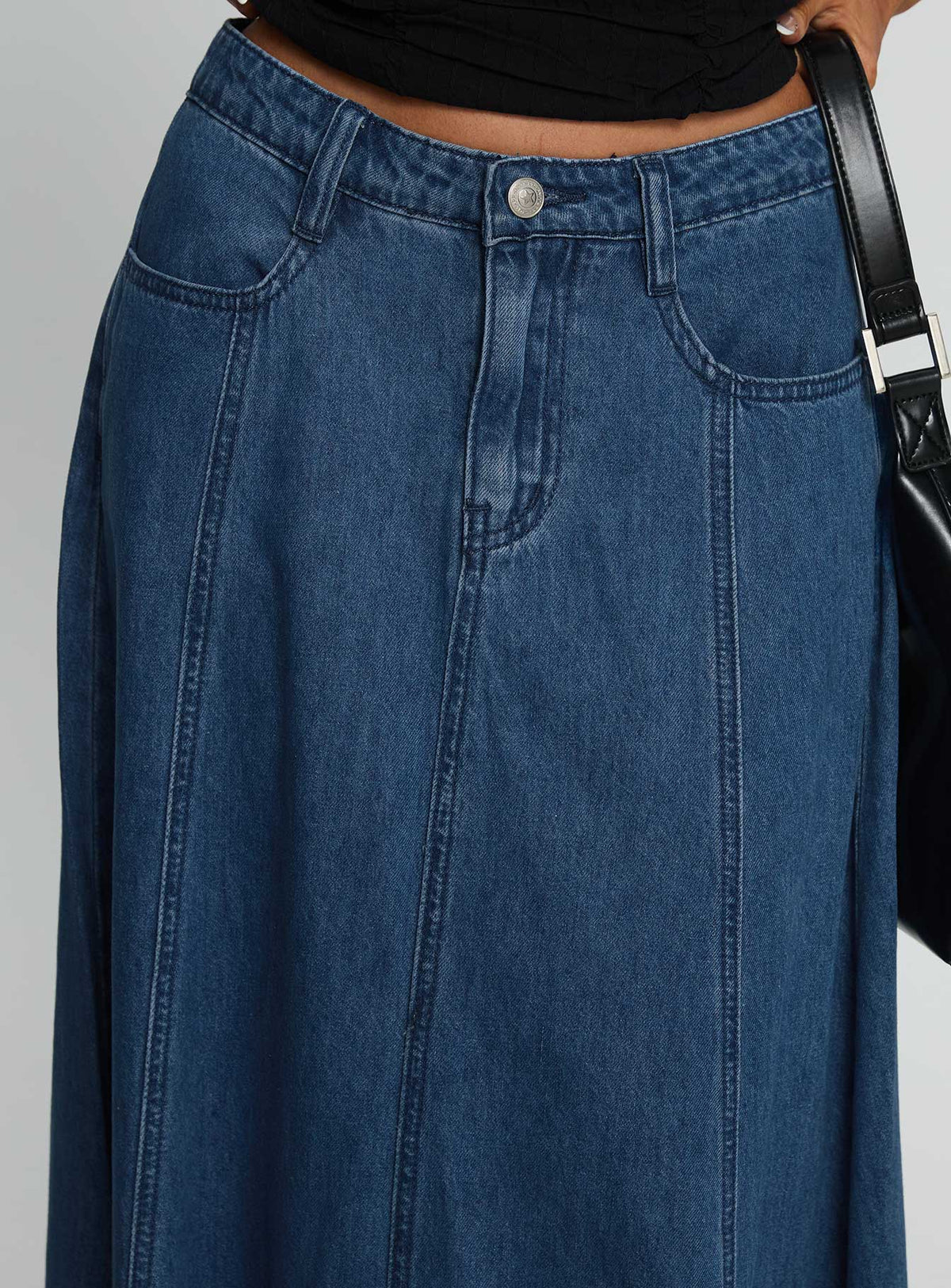 product Princess Polly Charleigh Soft Pleat Denim Maxi Skirt Mid Blue Wash Maxi Skirts Skirts 